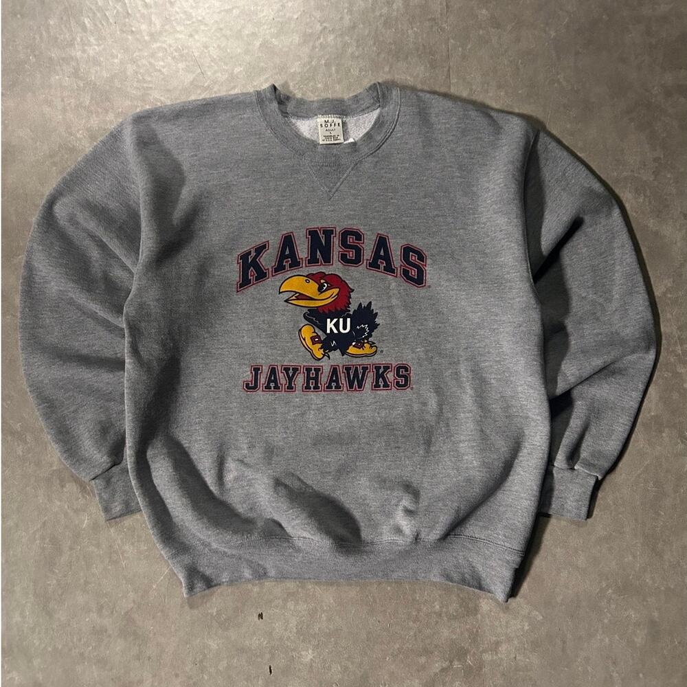 90’s Vintage Kansas Jayhawks Grey Sweatshirt -L
